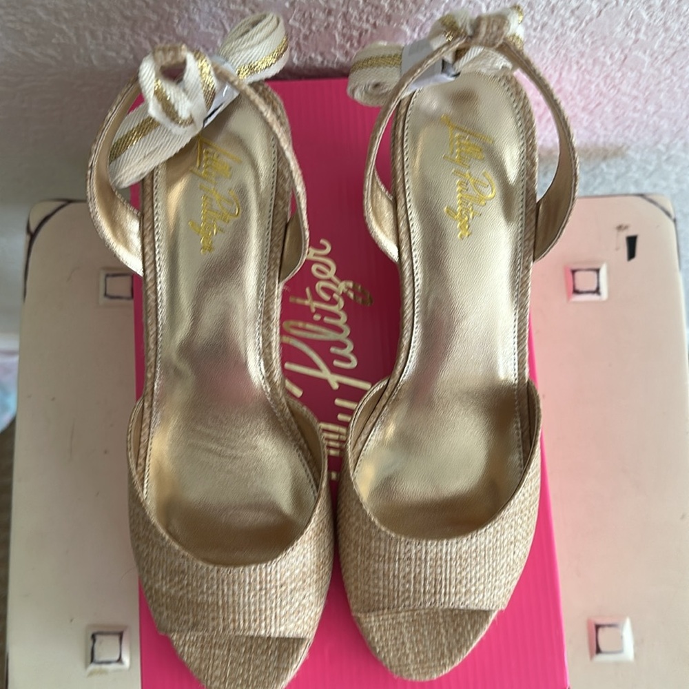 Lilly Pulitzer Natural Beige Espadrille Wedge Sandals with Bow - Picture 7 of 7